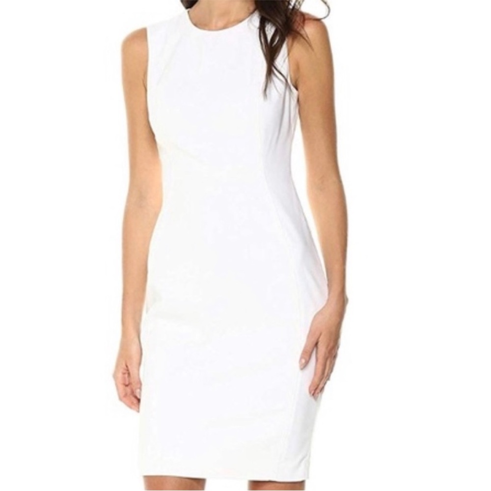 NWT Calvin Klein White Sheath Dress Sleeveless Gold Zipper 16